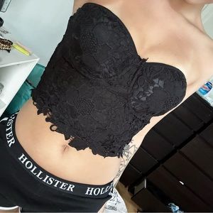 corset cropped black top